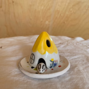 Yellow Ceramic Mouse House Cone Incense Burner - Mouse and Plate not included
